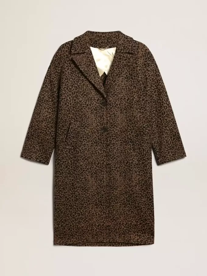 Abrigo cocoon de lana con motivo jacquard y botonadura sencilla para mujer