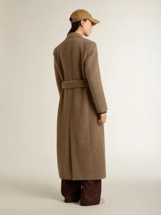 Abrigo cruzado de mujer en mezcla de lana beige