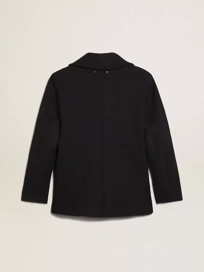 Abrigo cruzado para hombre en lana azul oscuro con botones dorados