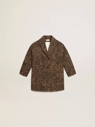 Abrigo de lana con estampado animal jacquard y botonadura sencilla para niña
