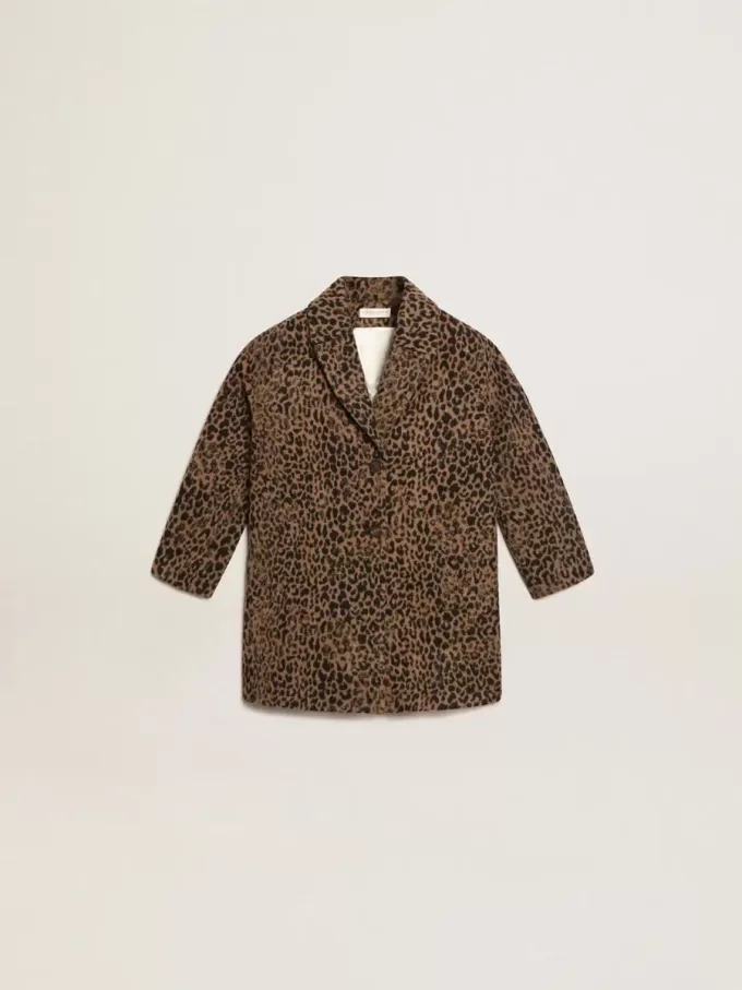 Abrigo de lana con estampado animal jacquard y botonadura sencilla para niña