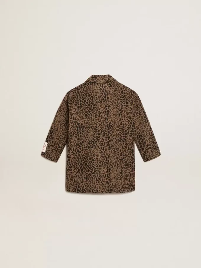 Abrigo de lana con estampado animal jacquard y botonadura sencilla para niña