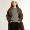 Abrigo de lana con estampado animal jacquard y botonadura sencilla para niña