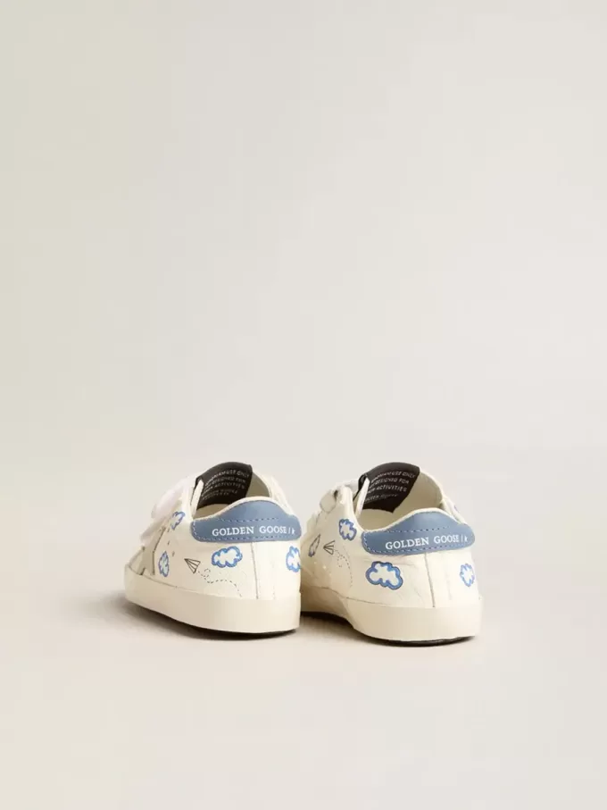 Baby Old School con estrella de ante y lengüeta de cuero azul claro en el talón