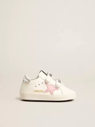 Baby Old School con estrella de piel rosa y lengüeta de piel plateada en el talón