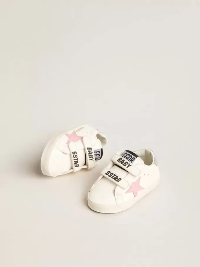 Baby Old School con estrella de piel rosa y lengüeta de piel plateada en el talón