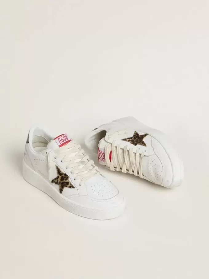 Ball Star con estrella de piel de potro con estampado de leopardo y lengüeta del talón de cuero laminado negro