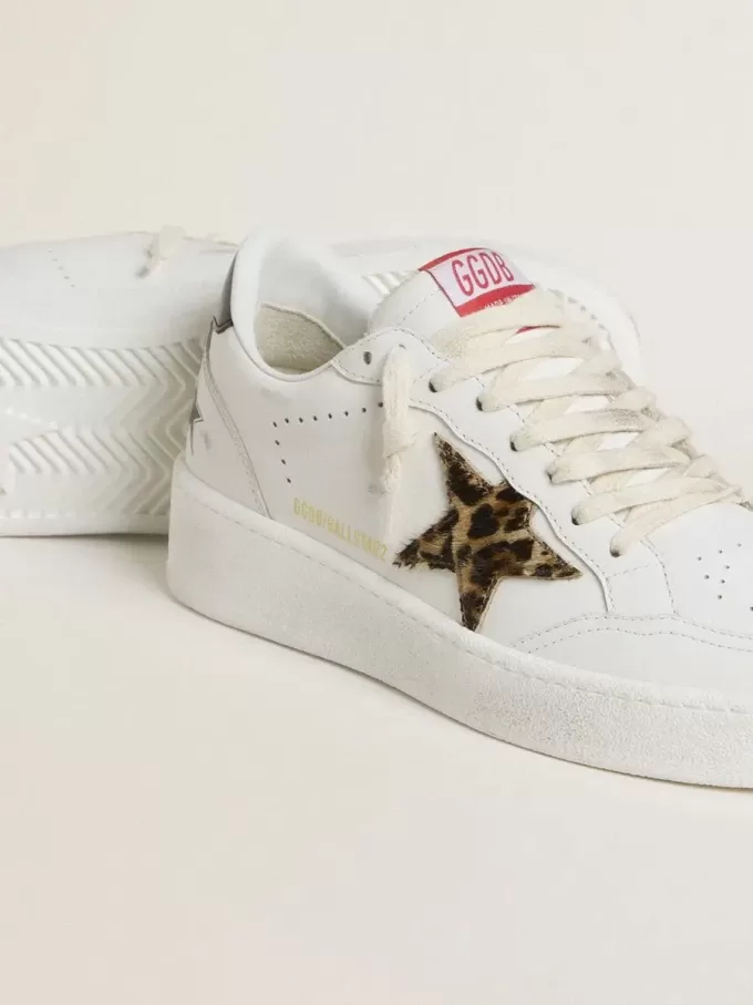 Ball Star con estrella de piel de potro con estampado de leopardo y lengüeta del talón de cuero laminado negro