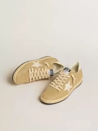 Ball Star en cristales Swarovski dorados con estrella de cuero blanco lechoso