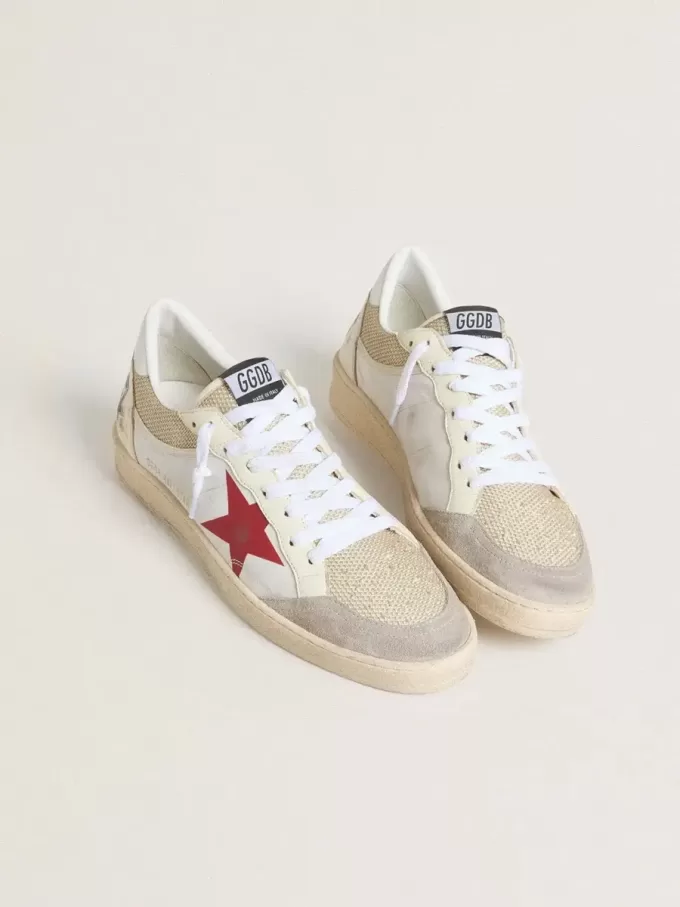 Ball Star en nailon y malla blanca con estrella de nailon roja y lengüeta del talón de piel blanca Ball Star en nailon y malla blanca con estrella de nailon roja y lengüeta del talón de piel blanca