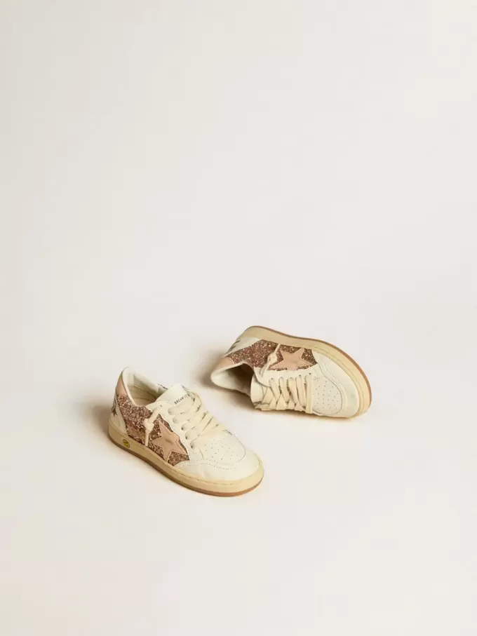 Ball Star Junior en glitter y napa con estrella y lengüeta en el talón de piel