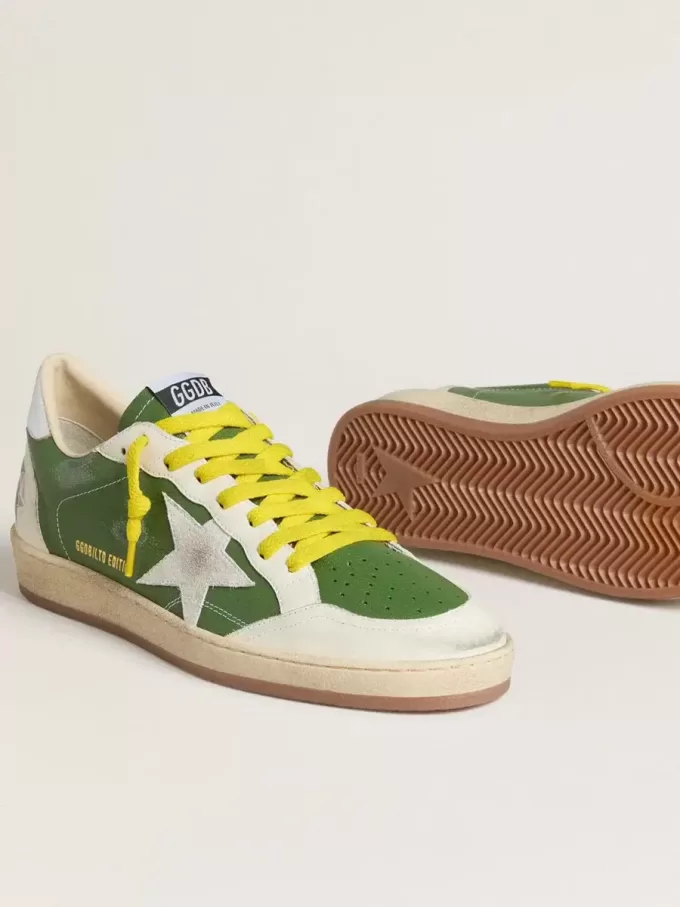 Ball Star LTD en piel napa verde con estrella de ante blanco y lengüeta del talón en piel plateada metalizada