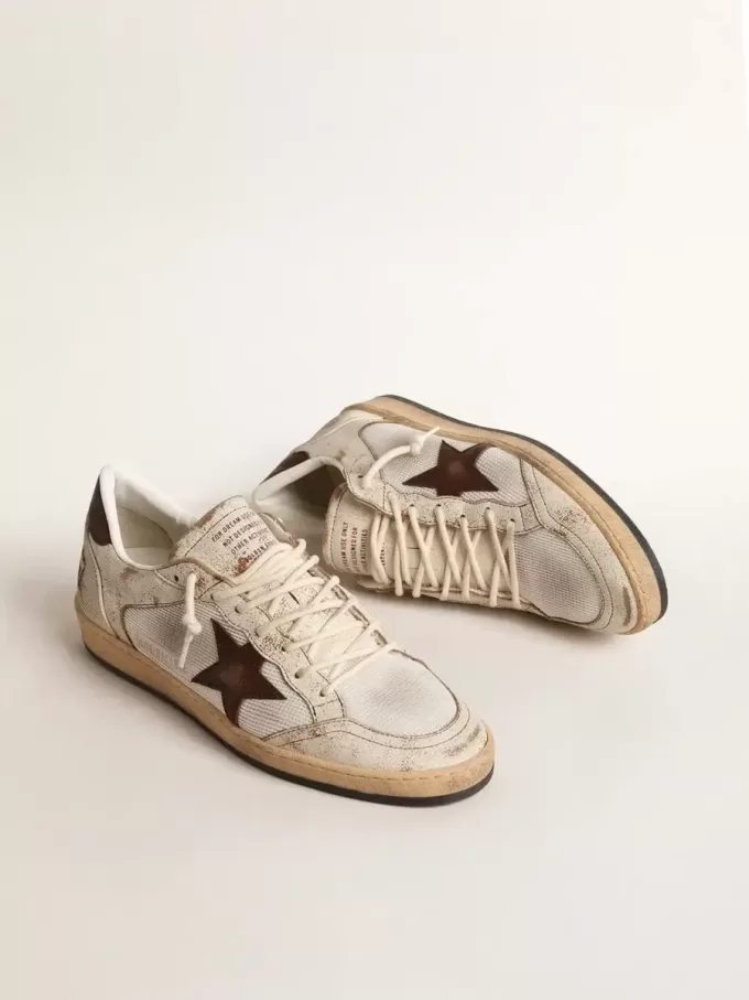 Ball Star LTD para hombre en piel crudo y malla blanca con estrella marrón. Ball Star LTD para hombre en piel crudo y malla blanca con estrella marrón.