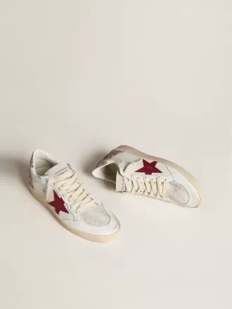 Ball Star LTD para mujer con estrella de cuero rojo y lengüeta del talón con purpurina rosa