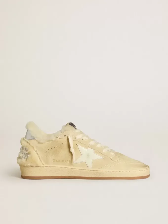 Ball Star LTD para mujer en ante y piel de oveja con estrella de charol blanco