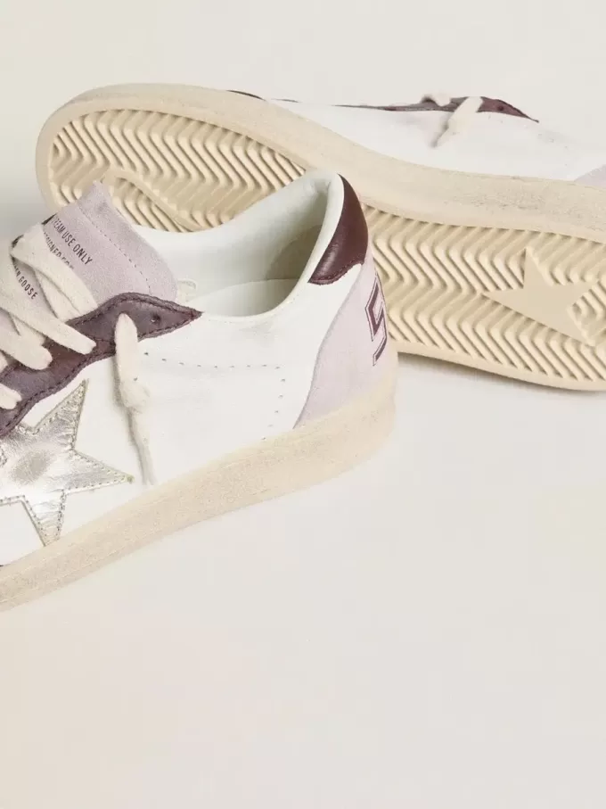 Ball Star LTD para mujer en napa con estrella de cuero laminado platino y lengüeta del talón en nubuck burdeos