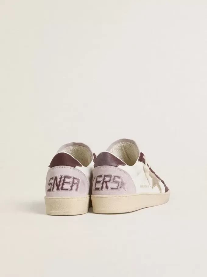 Ball Star LTD para mujer en napa con estrella de cuero laminado platino y lengüeta del talón en nubuck burdeos