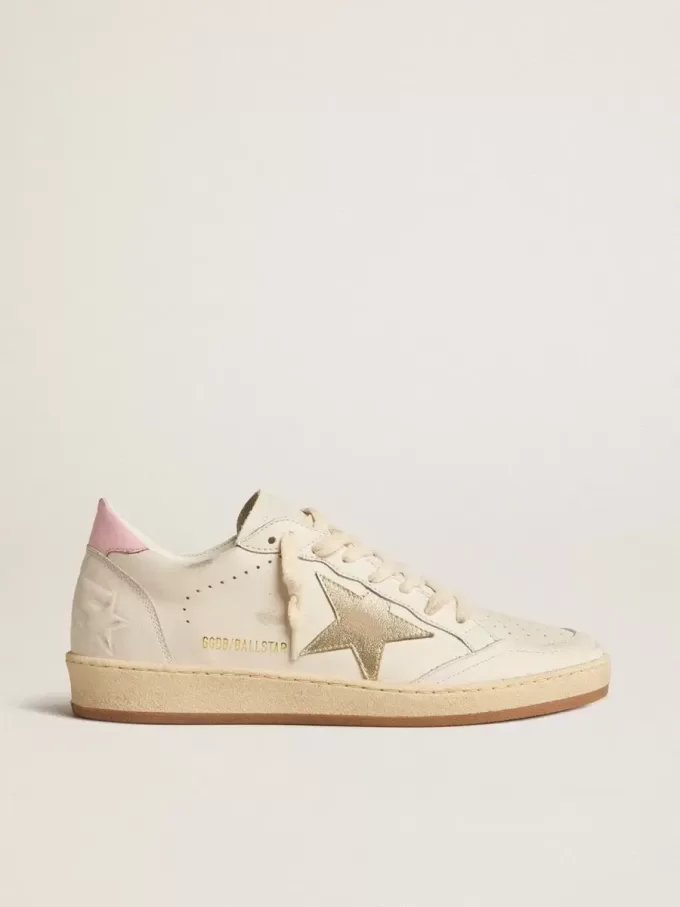 Ball Star para mujer con estrella de cuero dorado y lengüeta de cuero rosa en el talón