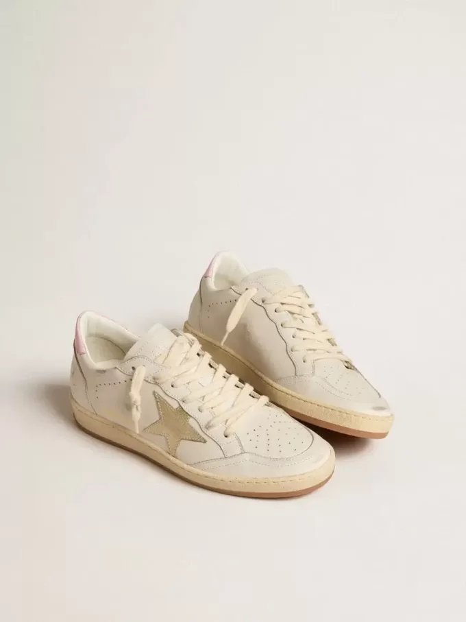 Ball Star para mujer con estrella de cuero dorado y lengüeta de cuero rosa en el talón