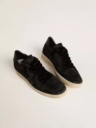 Ball Star para mujer en malla con cristales Swarovski y estrella y lengüeta del talón en piel laminada negra.