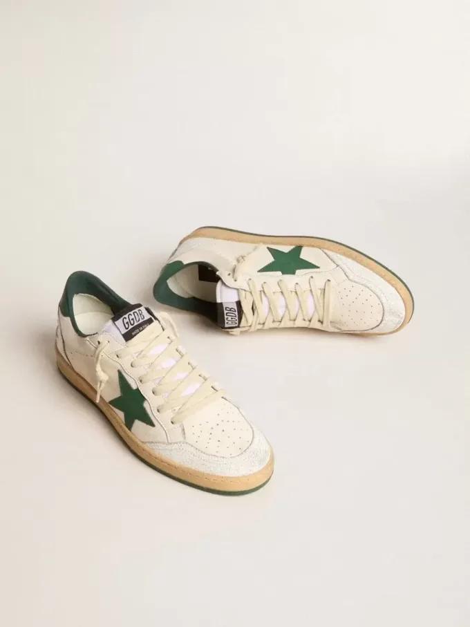 Ball Star Wishes para hombre en piel napa blanca con estrella y lengüeta en el talón en piel verde
