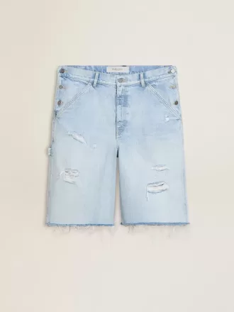 Bermudas de denim para hombre con efecto desgastado