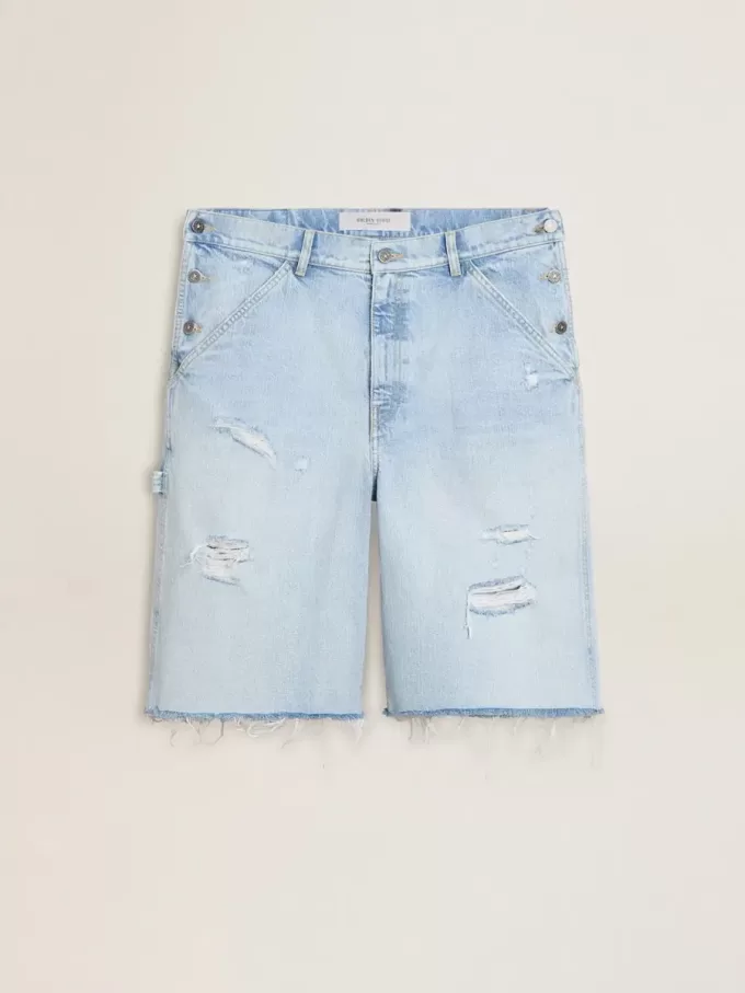 Bermudas de denim para hombre con efecto desgastado