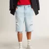 Bermudas de denim para hombre con efecto desgastado