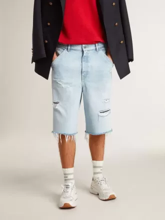Bermudas de denim para hombre con efecto desgastado