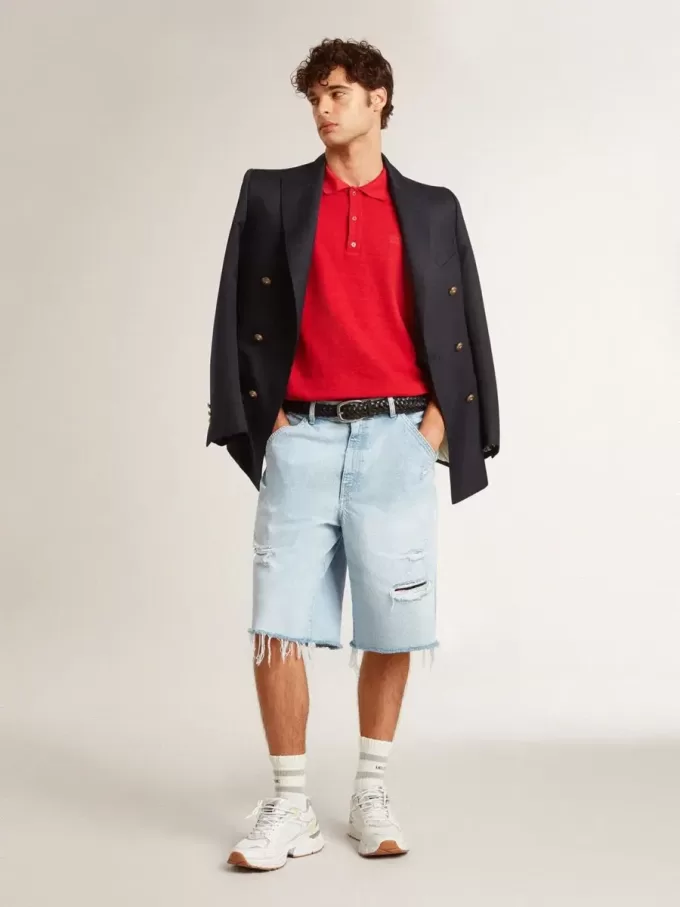 Bermudas de denim para hombre con efecto desgastado