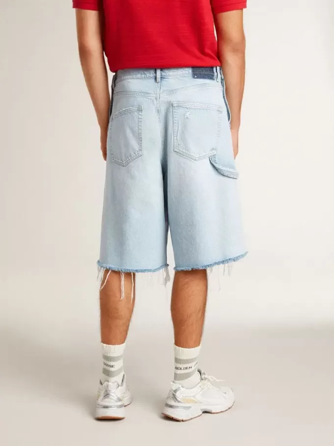 Bermudas de denim para hombre con efecto desgastado