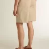 Bermudas de hombre en denim beige con acabado desgastado. Bermudas de hombre en denim beige con acabado desgastado.