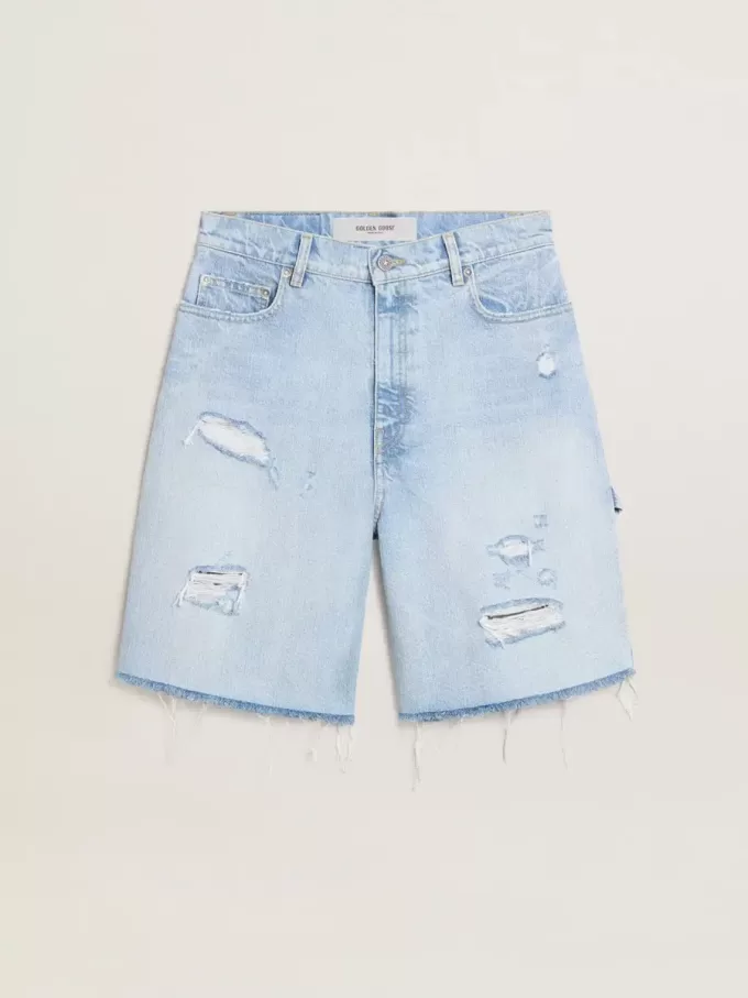 Bermudas de mujer en denim con efecto desgastado Bermudas de mujer en denim con efecto desgastado