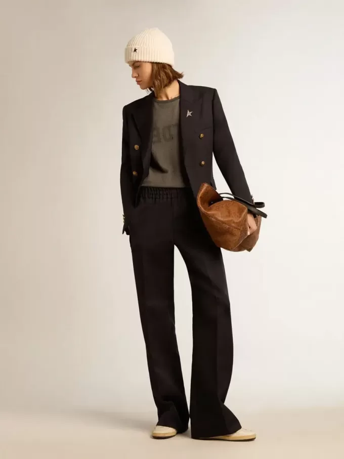 Blazer azul oscuro de doble botonadura para mujer