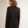 Blazer azul oscuro de doble botonadura para mujer