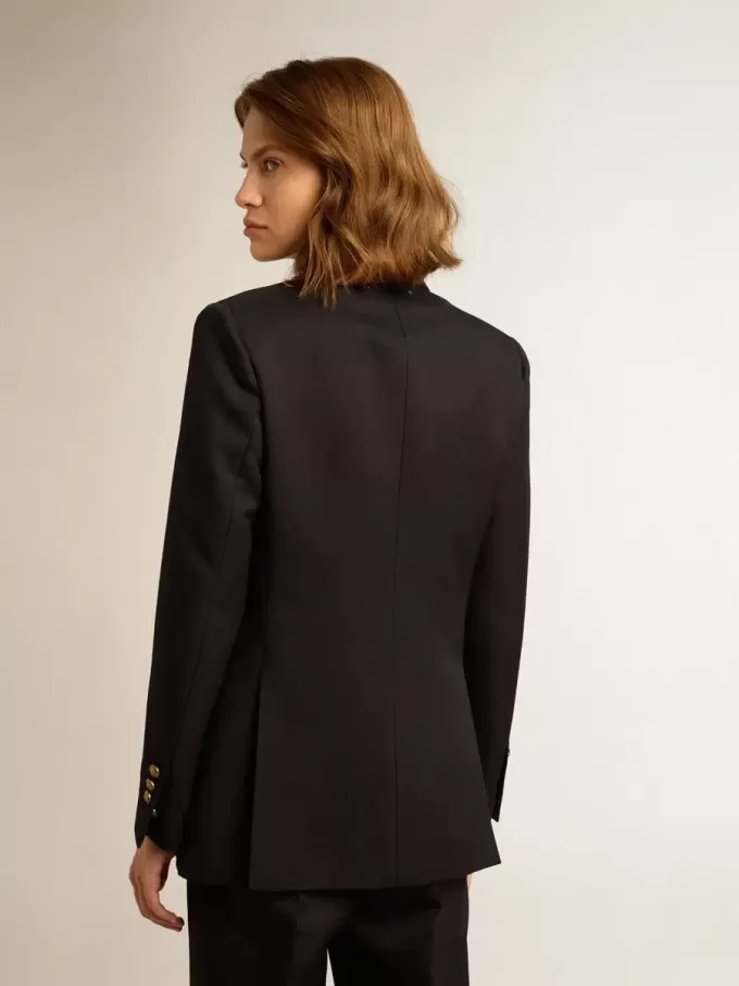 Blazer azul oscuro de doble botonadura para mujer