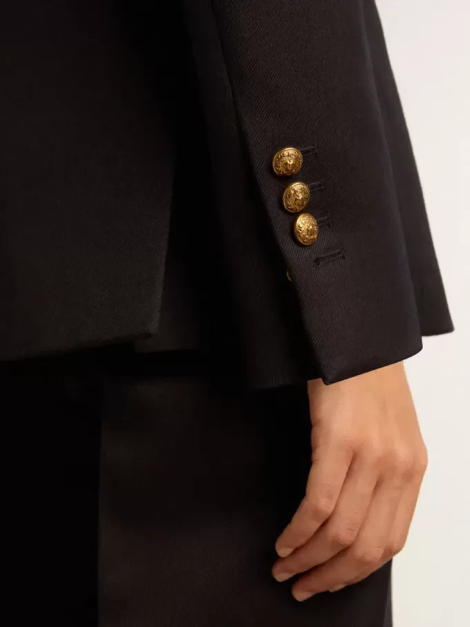 Blazer azul oscuro de doble botonadura para mujer