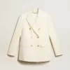 Blazer blanco envejecido de doble botonadura para mujer