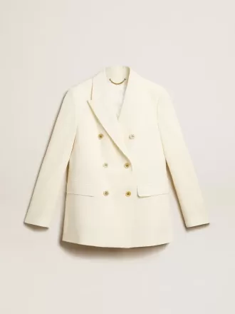 Blazer blanco envejecido de doble botonadura para mujer