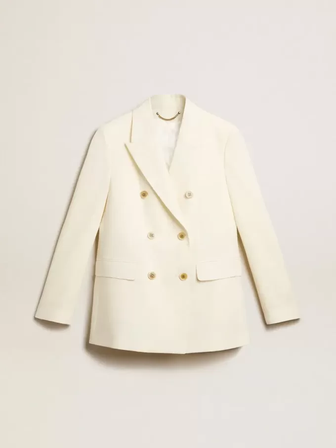 Blazer blanco envejecido de doble botonadura para mujer