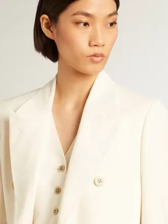 Blazer blanco envejecido de doble botonadura para mujer