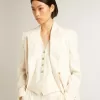 Blazer blanco envejecido de doble botonadura para mujer