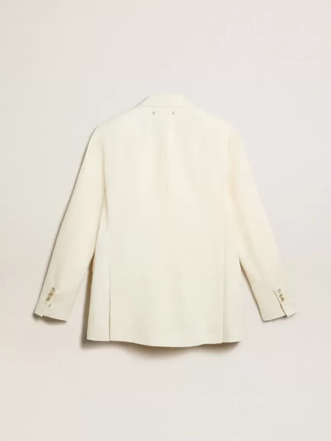 Blazer blanco envejecido de doble botonadura para mujer