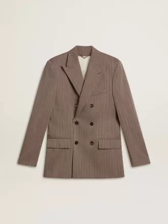 Blazer cruzado de lana mezclada con diseño chevron en color beige para hombre