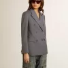 Blazer de doble botonadura para mujer en azul celeste