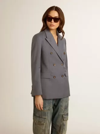 Blazer de doble botonadura para mujer en azul celeste
