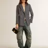 Blazer de doble botonadura para mujer en azul celeste