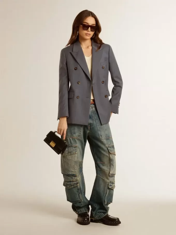 Blazer de doble botonadura para mujer en azul celeste