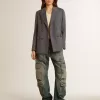 Blazer de doble botonadura para mujer en azul celeste