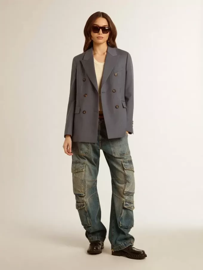 Blazer de doble botonadura para mujer en azul celeste